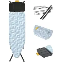 STAUS&BACH Strijkplank X - voor Stoomgenerator - 122 x 43,5 cm - Inclusief mouwplankje en opvouwrek - 76 - 96 cm in hoogte verstelbaar - Met stoomunithouder stoomstrijkijzer - Blauw - Ironiq Pro