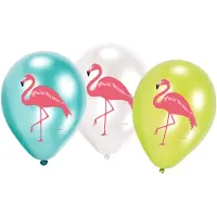 Amscan Flamingo ballonnen - 6x st - 27 cm - vogels/hawaii thema print - Feestartikelen/versieringen
