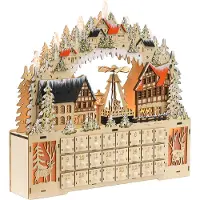 HOMCOM Adventskalender, kerstdecoratie, 24 lades, LED-verlichting, MDF