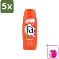 Fa 5 x - Paradise Moments - Douchecrème - Hibiscusbloem - 250 ml - Bulkverpakking - Douchecrème hibiscusbloem - Douchemop - Vegan douchecrème