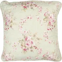 Clayre & Eef Kussenhoes 50x50 cm Groen Roze Polyester Katoen Vierkant Bloemen Sierkussenhoes