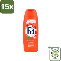 Fa 15 x - Paradise Moments - Douchecrème - Hibiscusbloem - 250 ml - Wasstrips - Douchecrème Hibiscusbloem - Vegan Douchecrème - Huidverzorgende Douchecrème - Hibiscusbloem Geur - Duurzame Douchecrème