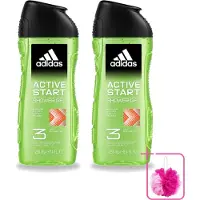 Adidas 2 x - 3-in-1 Douchegel - Active Start - Kruidige Geur - Gerecyclede Verpakking - 250 ml - Bulkverpakking - Douchegel - Douchemop - 3-in-1