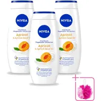 Nivea 3 x - Douchegel - Soft Apricot - Huidbeschermend - 250 ml - Bulkverpakking - Douchegel - Douchemop - Huidbeschermend