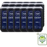 Nivea 12 x Men – Douchegel – Deep Clean – 250 ml - Grootverpakking - Vaatwasstrips - Douchegel - Diepe Reiniging - Microfijne Klei - Huid Reinigen - Haar Reinigen