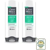 Dove 2 x Men+Care - Sensitive - Douchegel 3-in-1 - Verzorgend - 250 ml - Wasstrips - Gevoelige Huid - Lichaamsgel - Gezichtsgel - Haarverzorging - Milde Reiniging