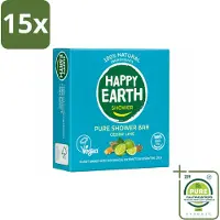 Happy Earth 15 x – Shower Bar – 100% Natuurlijk Cedar Lime – 90 g - Grootverpakking - Vaatwasstrips - Douchebar - Natuurlijke Douche - Ceder En Limoen - Sheaboter - Amandelolie