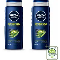 Nivea 2 x MEN - Douchegel - Energy - 500 ml - Grootverpakking - Vaatwasstrips - Douchegel - Energie - Mintextract - Frisheid - Lichaam