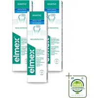 Elmex 3 x - Tandpasta - Sensitive Whitening - Triple Protection - 75 ml - Grootverpakking - Vaatwasstrips - Gevoelige Tanden - Tandpasta - Witte Glimlach - Mondgezondheid - Bacteriën Bestrijden