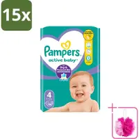 Pampers 15 x – Luiers – Active Baby Maat 4 – 46 Luiers - Bulkverpakking - Baby luier - Douchemop - Baby droog