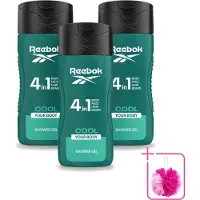 Reebok 3 x - Cool Your Body - Douchegel - 4 in 1 - 400 ml - Bulkverpakking - Douchegel 4 in 1 - Douchemop - Verkoelend effect