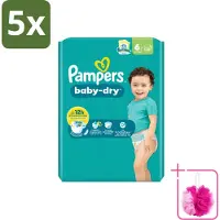 Pampers 5 x – Luiers – Baby Dry Maat 6 – 22 Luiers - Bulkverpakking - Baby luier - Douchemop - Droge luier
