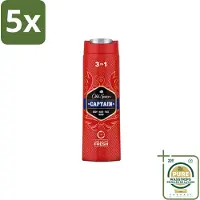 Old Spice 5 x – Douchegel – Captain – 400 ml - Wasstrips - Douchegel Voor Mannen - Gezichtsreiniging - Haarreiniging - Lichaamreiniging - Fris Geur