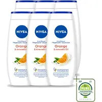 Nivea 6 x - Douchegel - Orange - Voelbaar Gladde Huid - 250 ml - Grootverpakking - Vaatwasstrips - Douchegel - Huid Verzorgen - Bamboemelk - Sinaasappelgeur - Voedende Douchegel