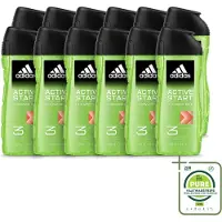 Adidas 12 x - 3-in-1 Douchegel - Active Start - Kruidige Geur - Gerecyclede Verpakking - 250 ml - Grootverpakking - Vaatwasstrips - Douchegel - 3-in-1 - Lichaam - Gezicht - Haar