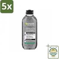 Garnier 5 x - SkinActive - Micellair Jelly-water - Alles-in-1 - Charcoal - 400 ml - Wasstrips - Huid Reinigen - Make-up Verwijderen - Houtskool - Salicylzuur - Micellair Water