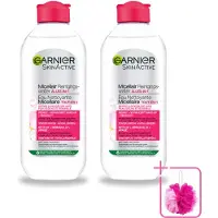 Garnier 2 x - SkinActive - Micellair Reinigingswater - Droge & Gevoelige Huid - Hydraterend & Reinigend - 400 ml - Bulkverpakking - Micellair reinigingswater - Douchemop - Droge huid