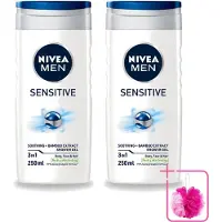 Nivea 2 x - Men - Sensitive Douchegel - Hydraterend - 250 ml - Bulkverpakking - Gevoelige huid - Douchemop - Douchegel