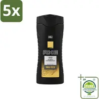 Axe 5 x XL - Douchegel - Gold - Oud Wood & Fresh Vanilla - Swag Fresh - 400 ml - Grootverpakking - Vaatwasstrips - Douchegel - Geur - Frisheid - Oud Hout - Verse Vanille