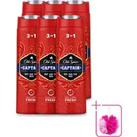 Old Spice 6 x – Douchegel – Captain – 400 ml - Bulkverpakking - Douchegel voor mannen - Douchemop - Gezichtsreiniging