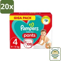 Pampers 20 x - Baby-Dry Pants - Luierbroekjes - Maat 4 (9-15 kg) - Comfort Fit - 108 Luiers - Wasstrips - Baby Luier - Baby Droge Huid - Baby Luierbroek - Baby Luier 4 Kg - Snel Verschonen