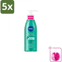 Nivea 5 x - Reinigingsgel - DERMA Huidzuiver - Voor onzuivere huid - Met Salicylzuur (AHA) & Niacinamide - Tegen Acne & Mee-eters - 150 ml - Bulkverpakking - Gezichtsreiniger - Douchemop - Acne huid