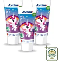 Jordan 3 x - Kids - Tandpasta - 0-5 jaar - Milde fruitsmaak - 50 ml - Wasstrips - Tandpasta Voor Kinderen - Tandpasta 0-5 Jaar - Melkgebit Bescherming - Kindertandpasta - Fluoride 1450 Ppm