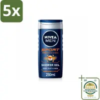 Nivea 5 x MEN – Douchegel – Sport – 250 ml - Wasstrips - Sportdouchegel - Fris Na Sporten - Verkoelend Na Inspanning - Sportgeur - Huid En Haar Verzorging