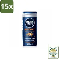Nivea 15 x MEN – Douchegel – Sport – 250 ml - Wasstrips - Sportdouchegel - Fris Na Sporten - Verkoelend Na Inspanning - Sportgeur - Huid En Haar Verzorging