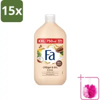 Fa 15 x - Cream & Oil Cacao - Bad- & Douchegel - Cacaoboter Met Kokosolie - 750 ml - Bulkverpakking - Bad en douche gel - Douchemop - Cacaoboter