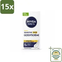Nivea 15 x MEN - Sensitive - Gezichtscrème met SPF 15 - 75 ml - Wasstrips - Gevoelige Huid - Gezichtscreme - SPF 15 - Dagcrème - Alcoholvrije Crème