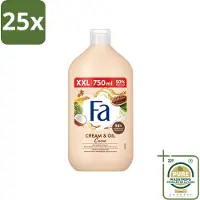 Fa 25 x - Cream & Oil Cacao - Bad- & Douchegel - Cacaoboter Met Kokosolie - 750 ml - Wasstrips - Bad En Douche Gel - Cacaoboter - Kokosolie - Huid Verzorging - Hydraterende Gel