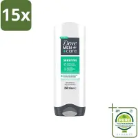 Dove 15 x Men+Care - Sensitive - Douchegel 3-in-1 - Verzorgend - 250 ml - Grootverpakking - Vaatwasstrips - Gevoelige Huid - Lichaamsgel - Gezichtsgel - Haarverzorging - Milde Reiniging