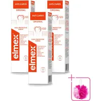 Elmex 3 x - Tandpasta - Anti-Cariës Orgineel - Dual Protective Shield - 75 ml - Bulkverpakking - Tandpasta anti-cariës - Douchemop - Cariës voorkomen