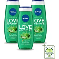 Nivea 3 x - Love Adventure Douchegel - Huidbeschermend - 250 ml - Grootverpakking - Vaatwasstrips - Douchegel - Verfrissend - Huidbeschermend - Vitamine C - Vitamine E