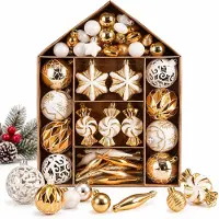 VHV -Kerstballen - Onbreekbaar - Set van 73 stuks - Verschillende maten - Glans, mat & glitter - Kerstboomversiering - Voor binnen en buiten - Kerst cadeautjes - Kunststof - Witgoud