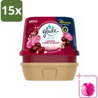 Glade 15 x - Badkamer Gel - Luscious Kers & Pioenroos - 180 g - Bulkverpakking - Geur gel badkamer - Douchemop - Bloemige geur
