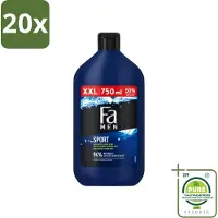 Fa 20 x Men - Sport - Douchegel - Groene Citrus - 750 ml - Grootverpakking - Vaatwasstrips - Douchegel Voor Mannen - Sport Douchegel - Groene Citrus Geur - Verfrissende Douchegel - Dagelijks Gebruik