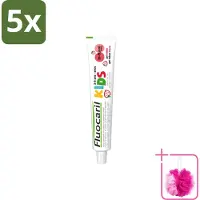 FLUOCARIL 5 x Kids - Bi-Fluoride - Tandpasta - Met Aardbeiensmaak - 3 tot 6 jaar - 50 ml - Bulkverpakking - Tandpasta voor kinderen - Douchemop - Melktanden beschermen