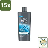 Dove 15 x Men+Care - Clean Comfort - 3-in-1 Douchegel - Hydraterend- 700 ml - Wasstrips - Douchegel Voor Mannen - Lichaamsgel - Gezichtsgel - Haarverzorging - Hydraatende Douchegel