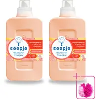 Seepje 2 x - Wasverzachter - Verzorgt en Verfrist - Sandelhout en Perzik - 30 Wasbeurten - 750 ml - Bulkverpakking - Wasverzachter - Douchemop - Natuurlijke wasverzachter