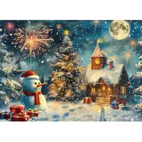 Ce Kerstpuzzel 1000 Stukjes - Sneeuwpop met Kerst (70x50cm)