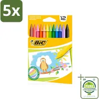 BIC 5 x - Waskrijt - Diverse Kleuren - 12 Krijtjes - Grootverpakking - Vaatwasstrips - Waskrijt - Kleurkrijt - Creatief Schrijven - Tekenen - Kleurrijke Krijtjes