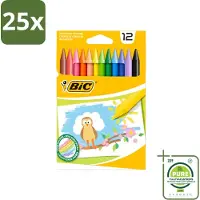 BIC 25 x - Waskrijt - Diverse Kleuren - 12 Krijtjes - Grootverpakking - Vaatwasstrips - Waskrijt - Kleurkrijt - Creatief Schrijven - Tekenen - Kleurrijke Krijtjes