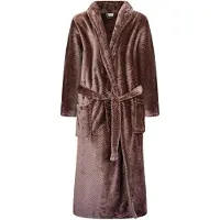 Gaubert Unisex Lange Fleece Badjas Met Sjaalkraag – Koffiebruin Visgraat