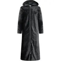 Gaubert Dames Extra Lange Fleece Badjas Met Rits En Capuchon – Zwart
