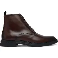 BOSS Heren Bruine leren Calev-laarsjes (40), Leer, Plat, Veters, Casual 50573364