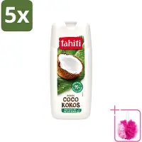 Tahiti 5 x - Douchegel - Biologische Kokos - 100% Vegan - 300 ml - Bulkverpakking - Douchegel kokos - Douchemop - Biologische kokos
