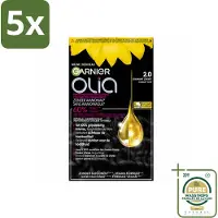 Garnier 5 x - Olia 2 - Haarkleuring - Diamant Zwart - Zonder Ammoniak - 60% Olie - Permanente Kleur - Wasstrips - Haarkleuring - Permanent - Zonder Ammoniak - Grijsdekking - Olie