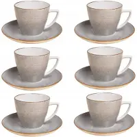 Lubiana Set van 6 Grijze Porseleinen Kopjes met Schotels (350 ml)